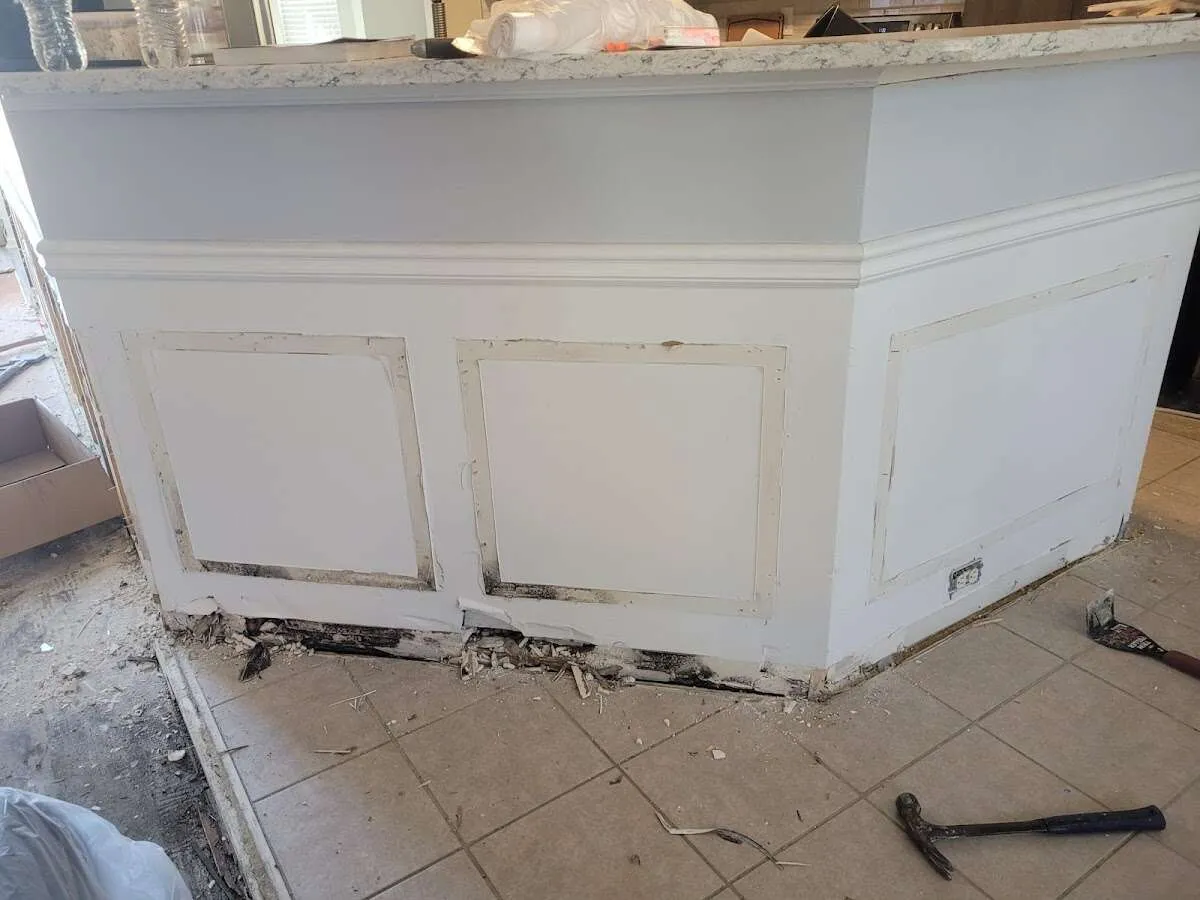 Water damage and mold on kitchen during Storm Damage Restoration in Dulles Town Center